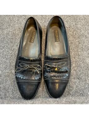 BrassBoot Mens 12 Black Leather Fringe Slip On Loafer Dress Shoes Spain Preppy